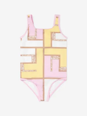 Fendi Girls Puzzle Logo Badeanzug in Rosa