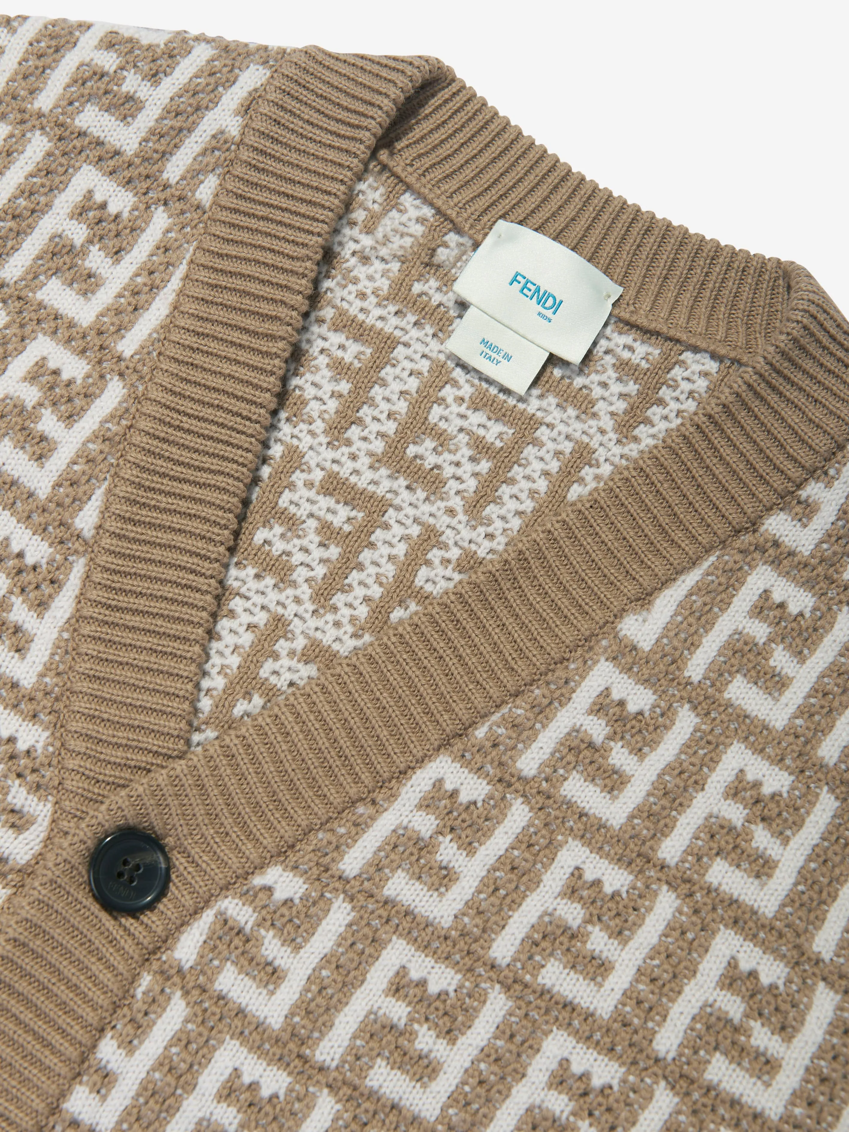 Fendi Kids Gestrickte FF-Logo Cardigan in Beige