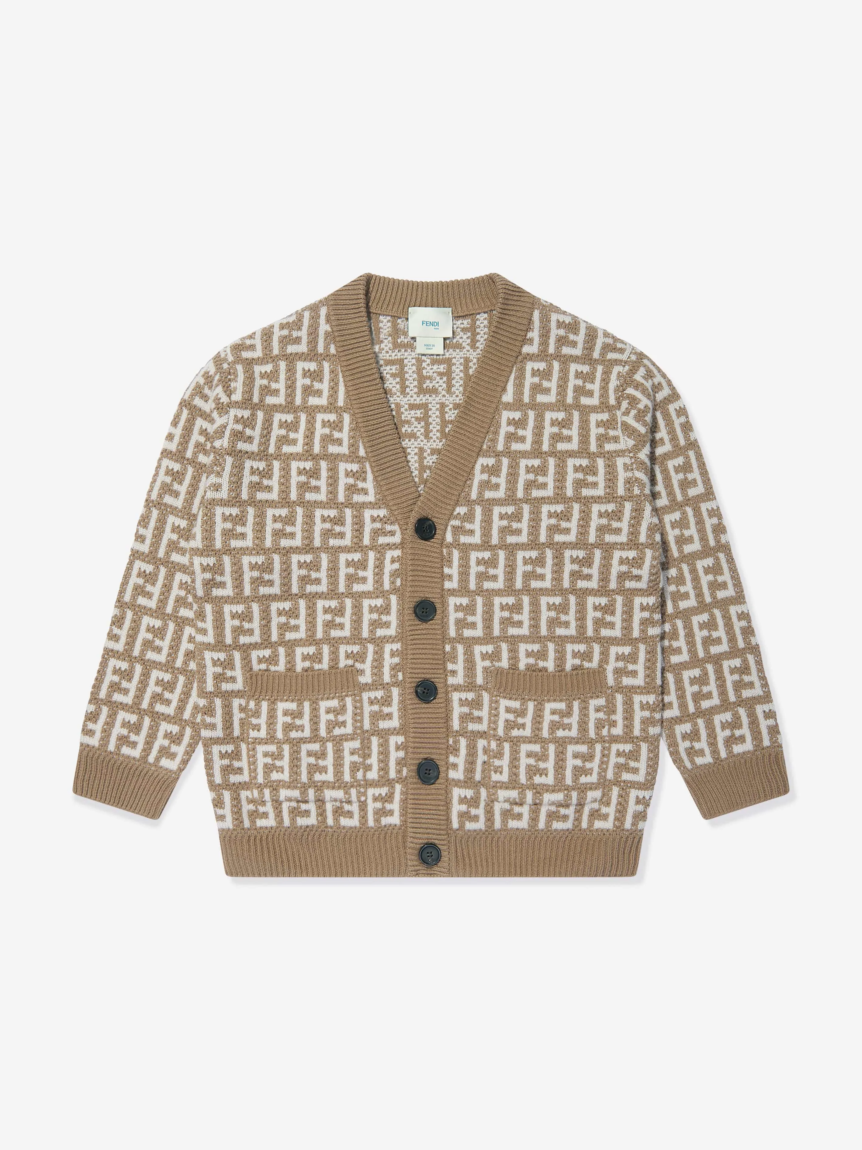 Fendi Kids Gestrickte FF-Logo Cardigan in Beige