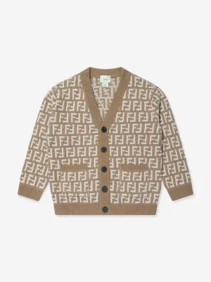 Fendi Kids Gestrickte FF-Logo Cardigan in Beige