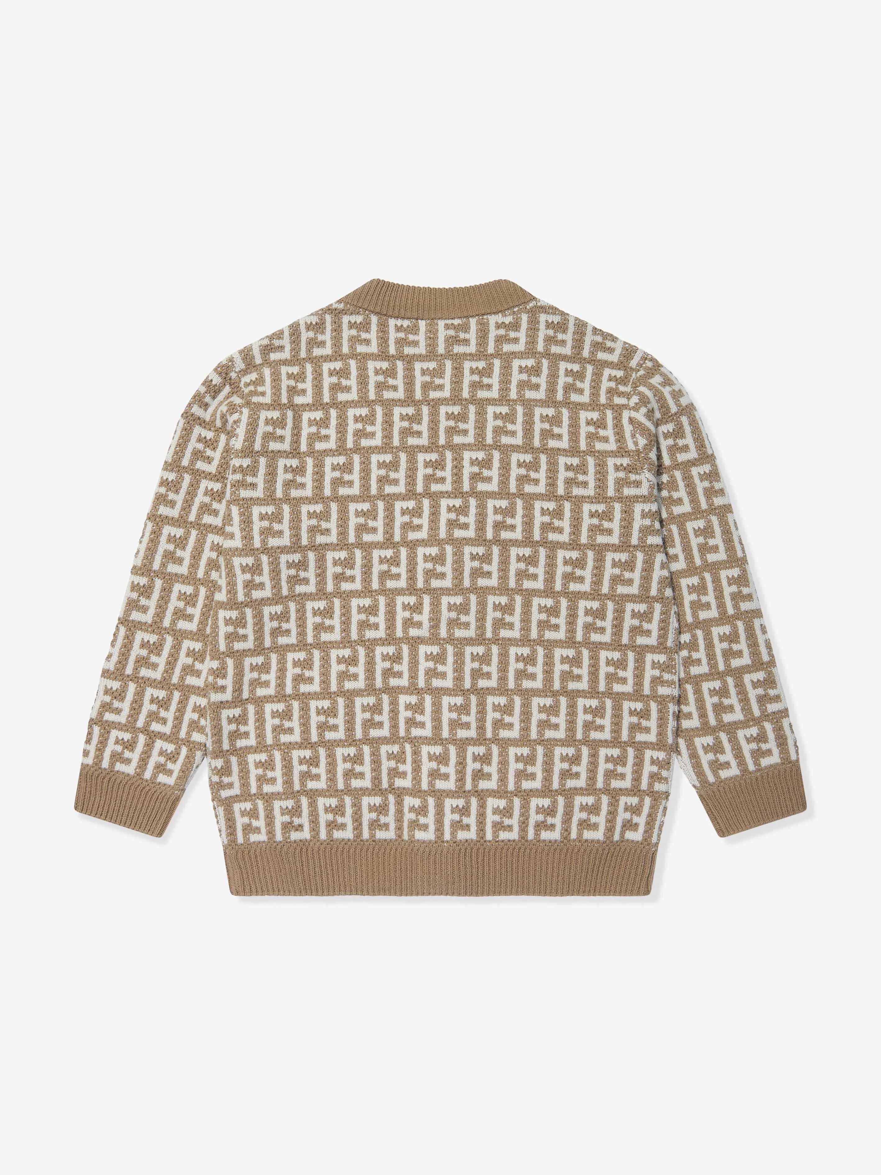 Fendi Kids Gestrickte FF-Logo Cardigan in Beige