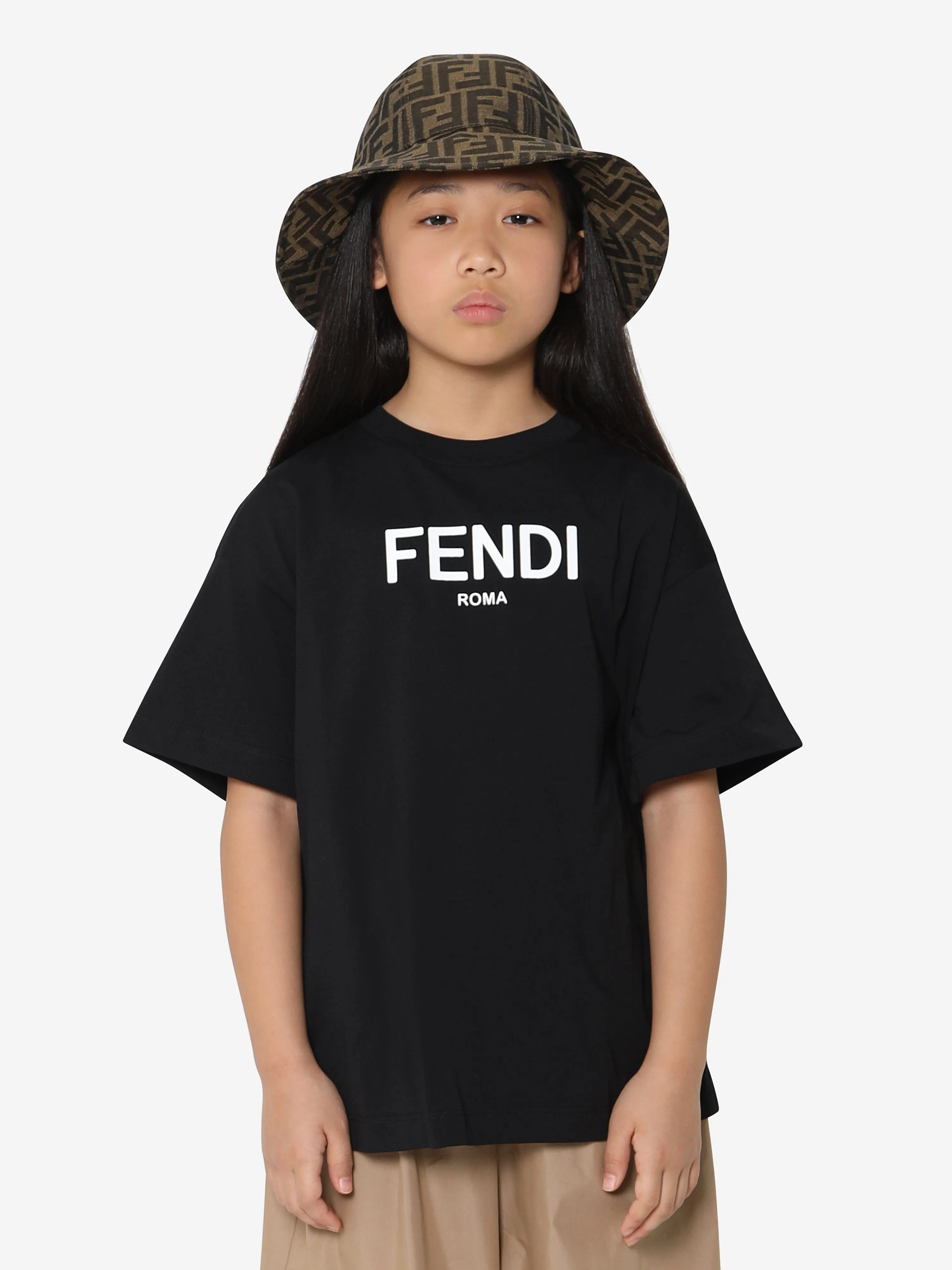 Fendi Kids Logo T-Shirt in Schwarz