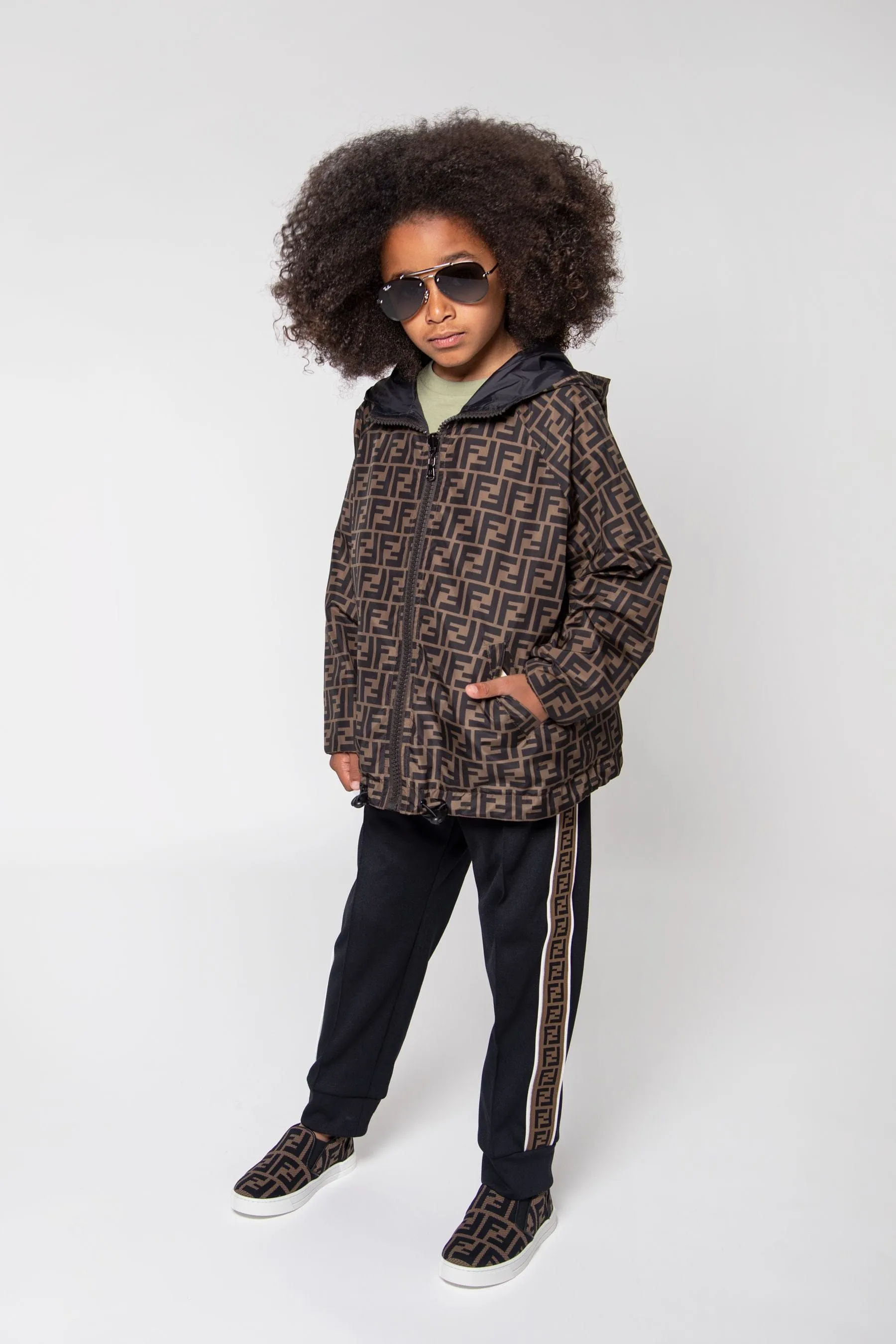 Fendi Kids Reversible FF K-Way Jacke in Schwarz