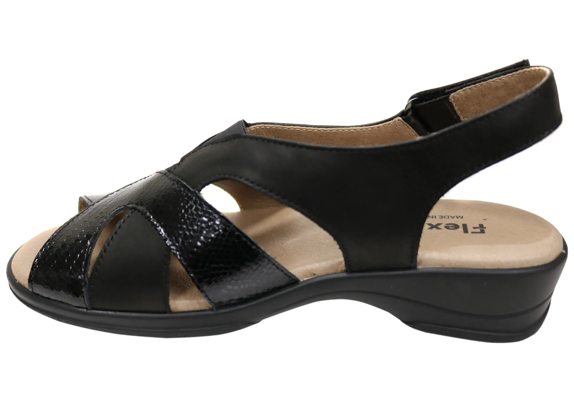 Flex & Go Hilda Damen Bequeme Ledersandalen Hergestellt in Portugal Flex & Go Schuhe