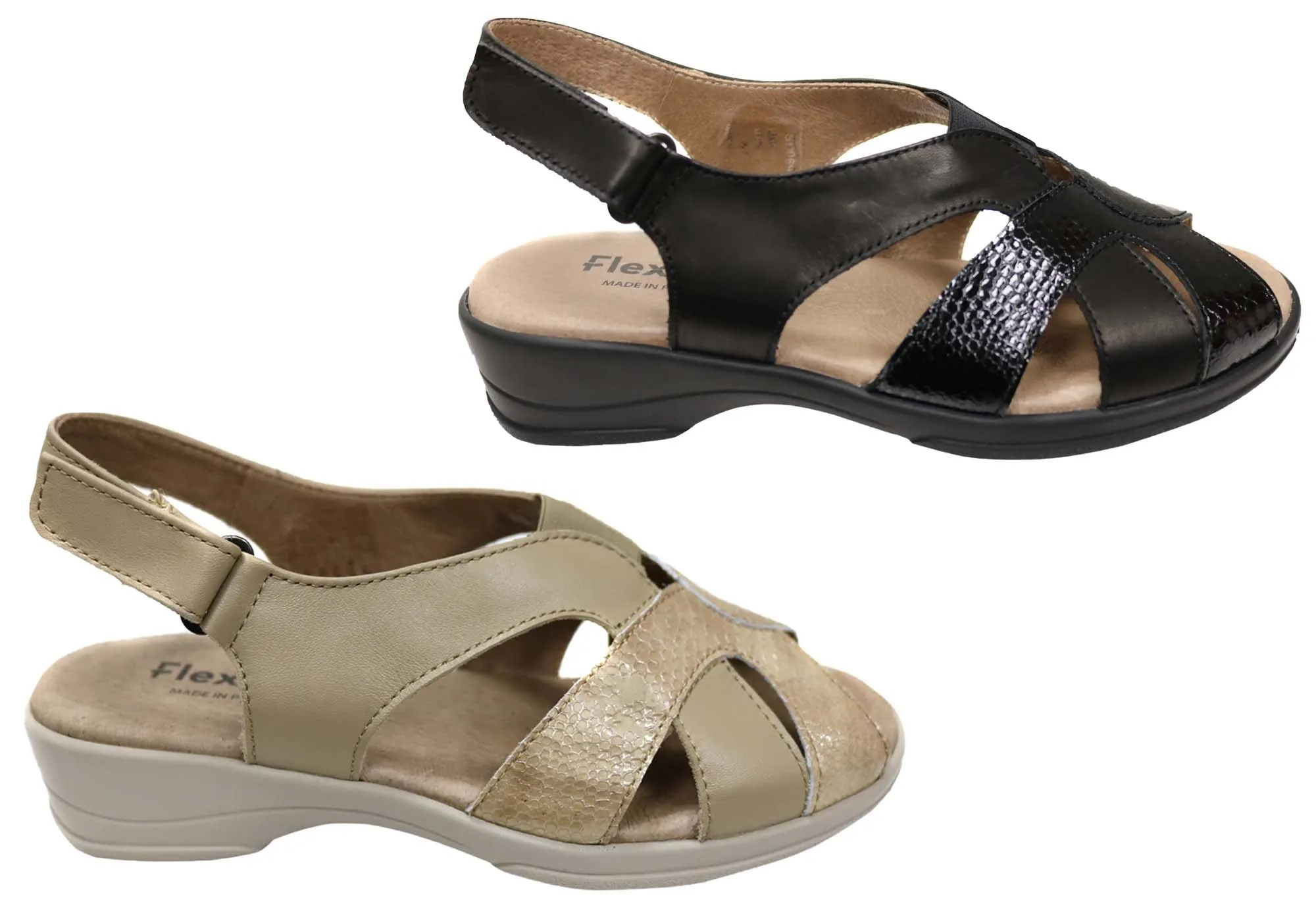 Flex & Go Hilda Damen Bequeme Ledersandalen Hergestellt in Portugal Flex & Go Schuhe