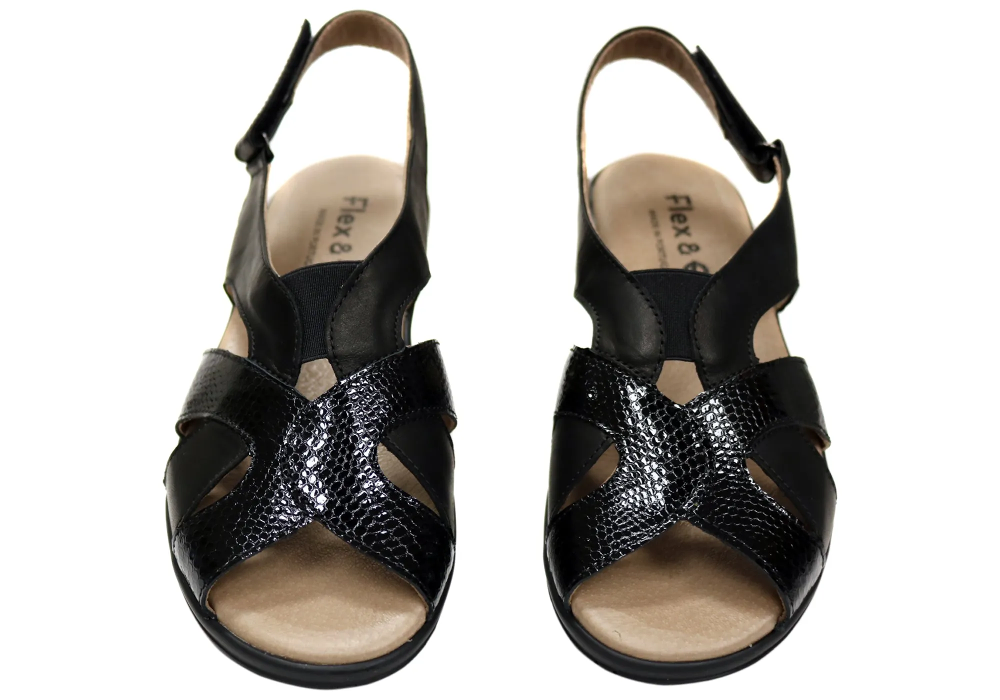 Flex & Go Hilda Damen Bequeme Ledersandalen Hergestellt in Portugal Flex & Go Schuhe