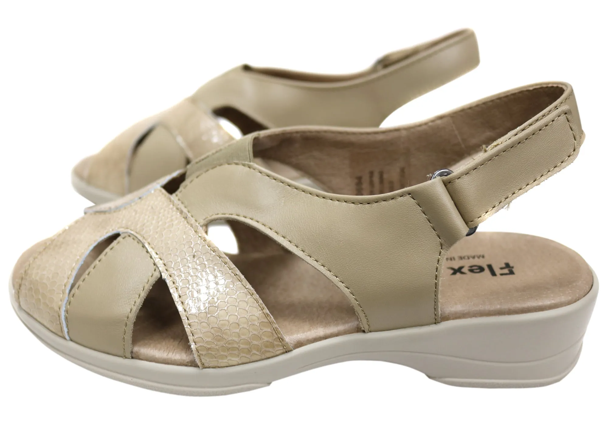 Flex & Go Hilda Damen Bequeme Ledersandalen Hergestellt in Portugal Flex & Go Schuhe