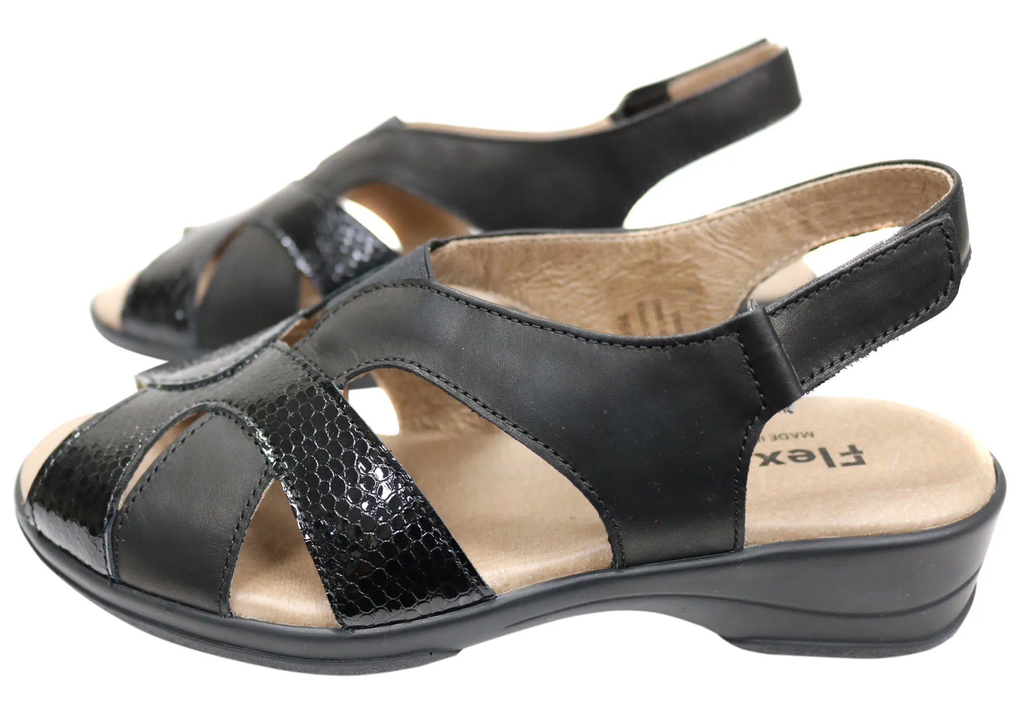 Flex & Go Hilda Damen Bequeme Ledersandalen Hergestellt in Portugal Flex & Go Schuhe