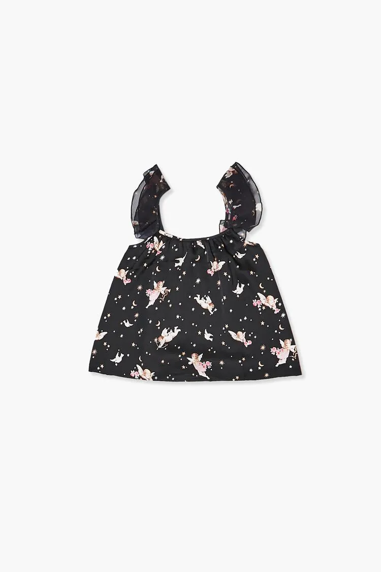 Forever 21 Mädchen Cupid Print Rüschen-Träger Top (Kinder) Schwarz/Mehrfarbig Forever 21