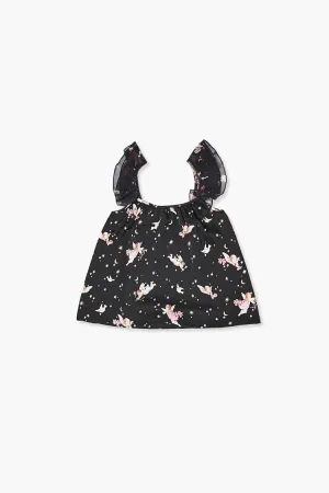 Forever 21 Mädchen Cupid Print Rüschen-Träger Top (Kinder) Schwarz/Mehrfarbig Forever 21