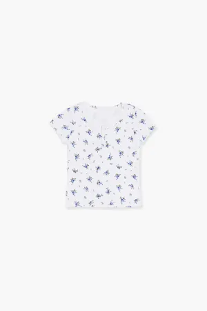 Forever 21 Mädchen Blumenmuster Henley T-Shirt (Kinder) Weiß/Mehrfarbig Forever 21