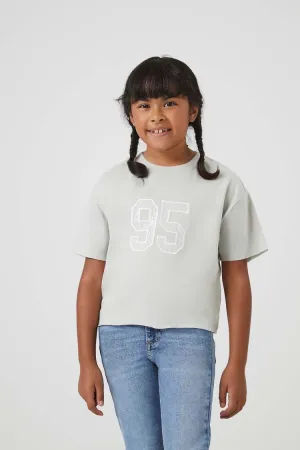 Forever 21 Girls Spitze 95 Grafik T-Shirt (Kinder) Grau/Weiß Forever 21