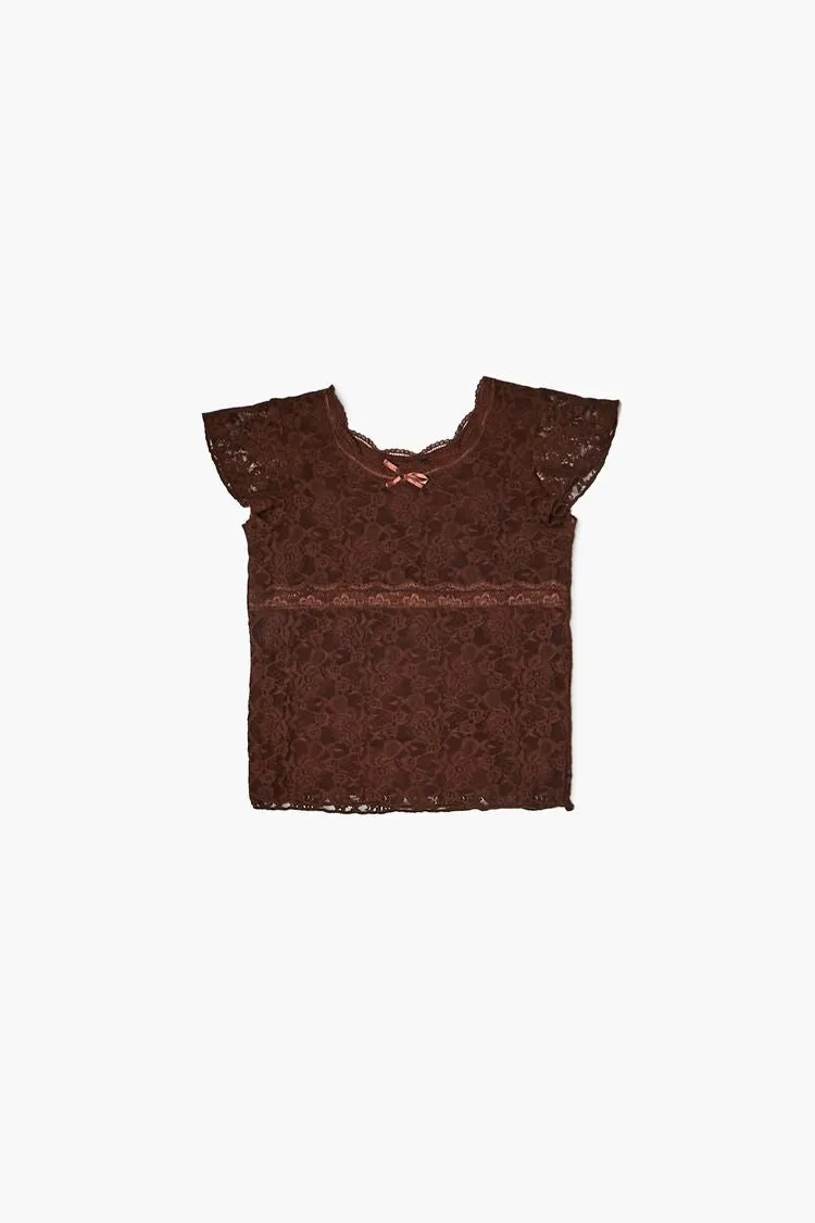 Forever 21 Mädchen Spitzen Blumenärmel Top (Kinder) Türkischer Kaffee Forever 21