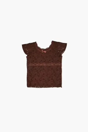 Forever 21 Mädchen Spitzen Blumenärmel Top (Kinder) Türkischer Kaffee Forever 21