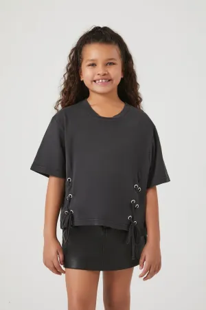 Forever 21 Mädchen Schnür-Crew T-Shirt (Kinder) Schwarz Forever 21