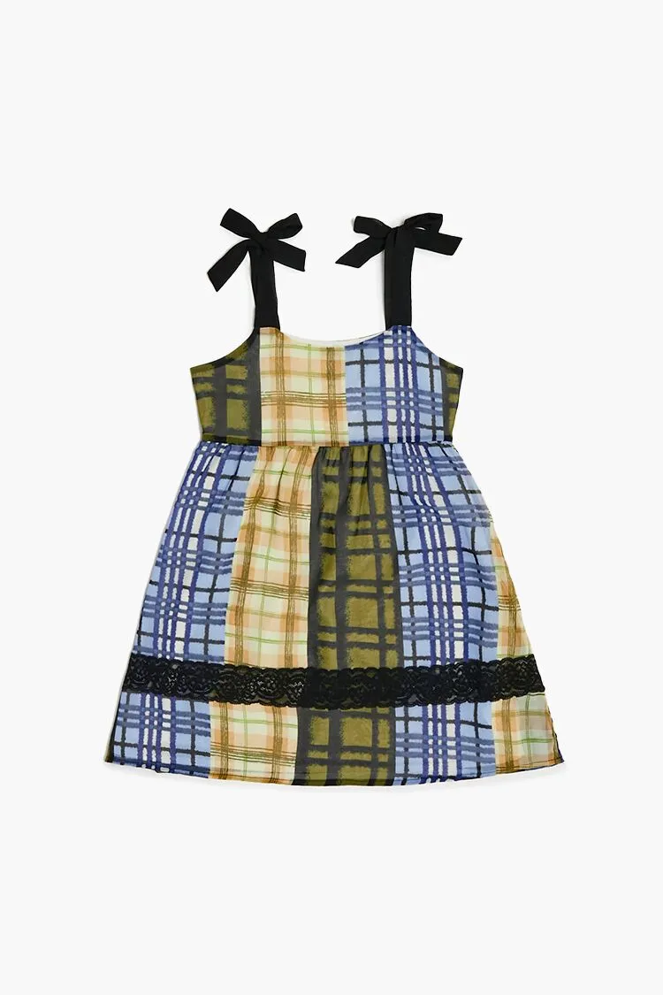 Forever 21 Mädchen Karo-Schleifen-Trägerkleid (Kinder) Blau/Mehrfarbig Forever 21