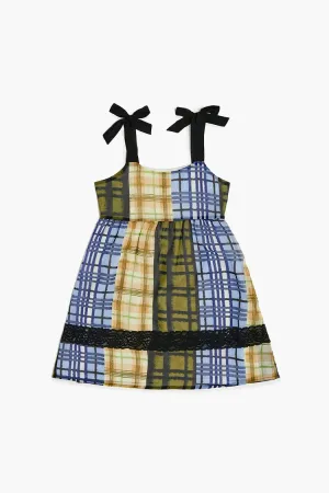 Forever 21 Mädchen Karo-Schleifen-Trägerkleid (Kinder) Blau/Mehrfarbig Forever 21