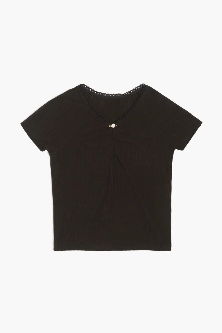 Forever 21 Mädchen Rüschen-Rosetten T-Shirt (Kinder) Schwarz Forever 21