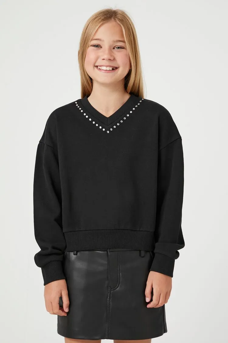 Forever 21 Strickpullover für Mädchen (Kinder) mit Strassbesatz Schwarz/Mehrfarbig Forever 21