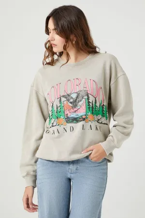 Forever 21 Damen Fleece Colorado Graphic Pullover Khaki/Mehrfarbig Forever 21