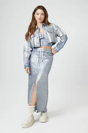Forever 21 Damen Irisierender A-Line Maxirock Denim Forever 21
