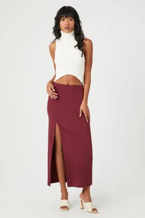 Forever 21 Damen Maxi-Schlitzrock Weinrot Forever 21