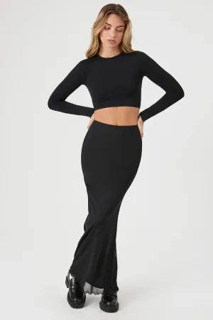 Forever 21 Damen Mesh-Spitzen Maxi-Rock Schwarz Forever 21