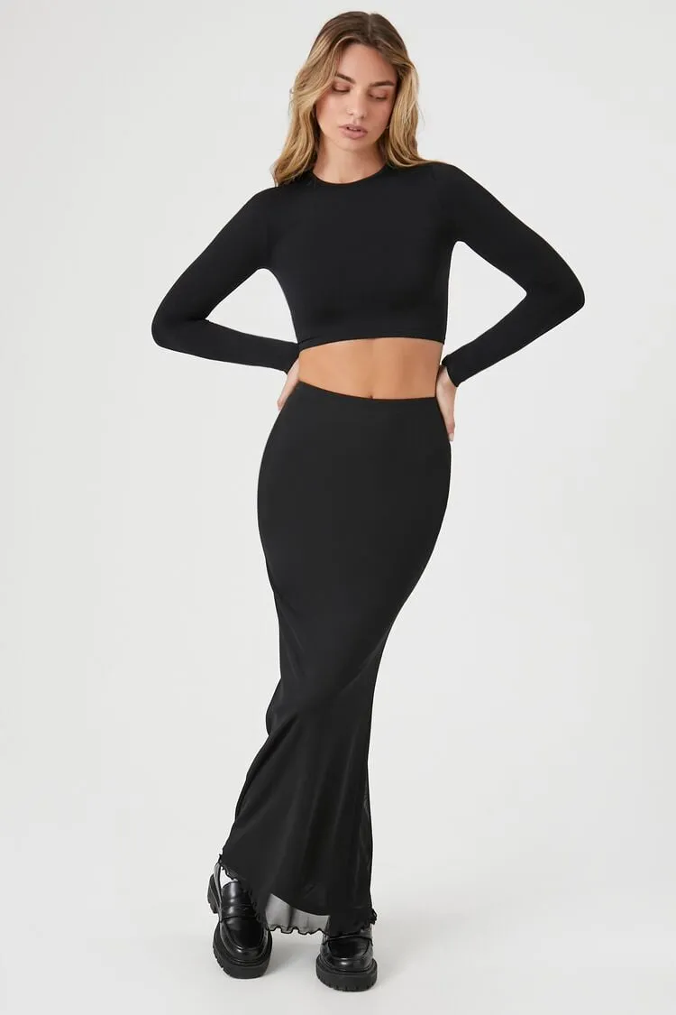 Forever 21 Damen Mesh-Spitzen Maxi-Rock Schwarz Forever 21