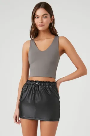 Forever 21 Damen-Umschlagbund-Minirock mit Kordelzug Schwarz Forever 21