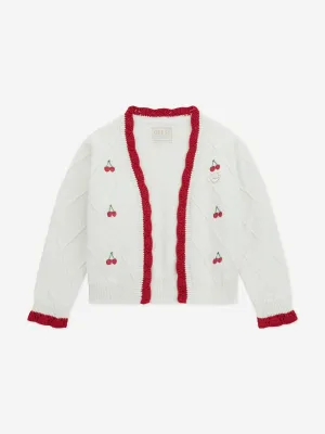 Mädchen Kirsch Cardigan in Elfenbein