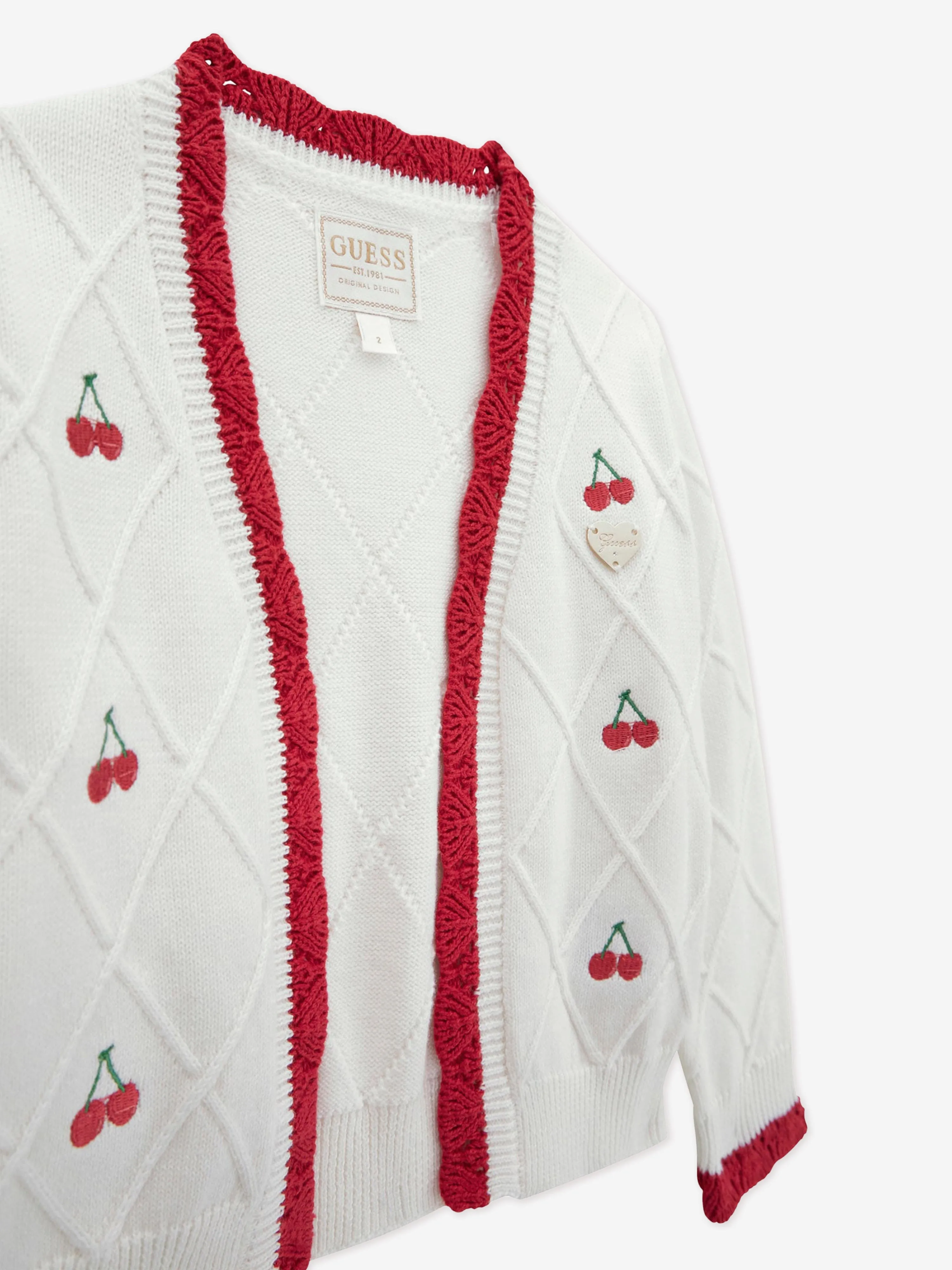 Mädchen Kirsch Cardigan in Elfenbein