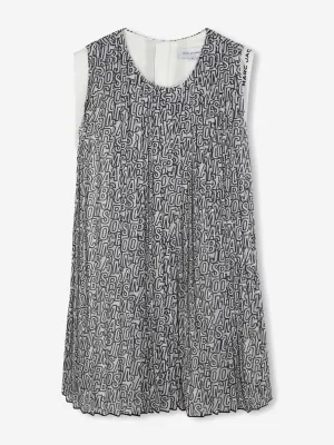 Mädchen Krepp Plissiertes Logo-Kleid in Schwarz