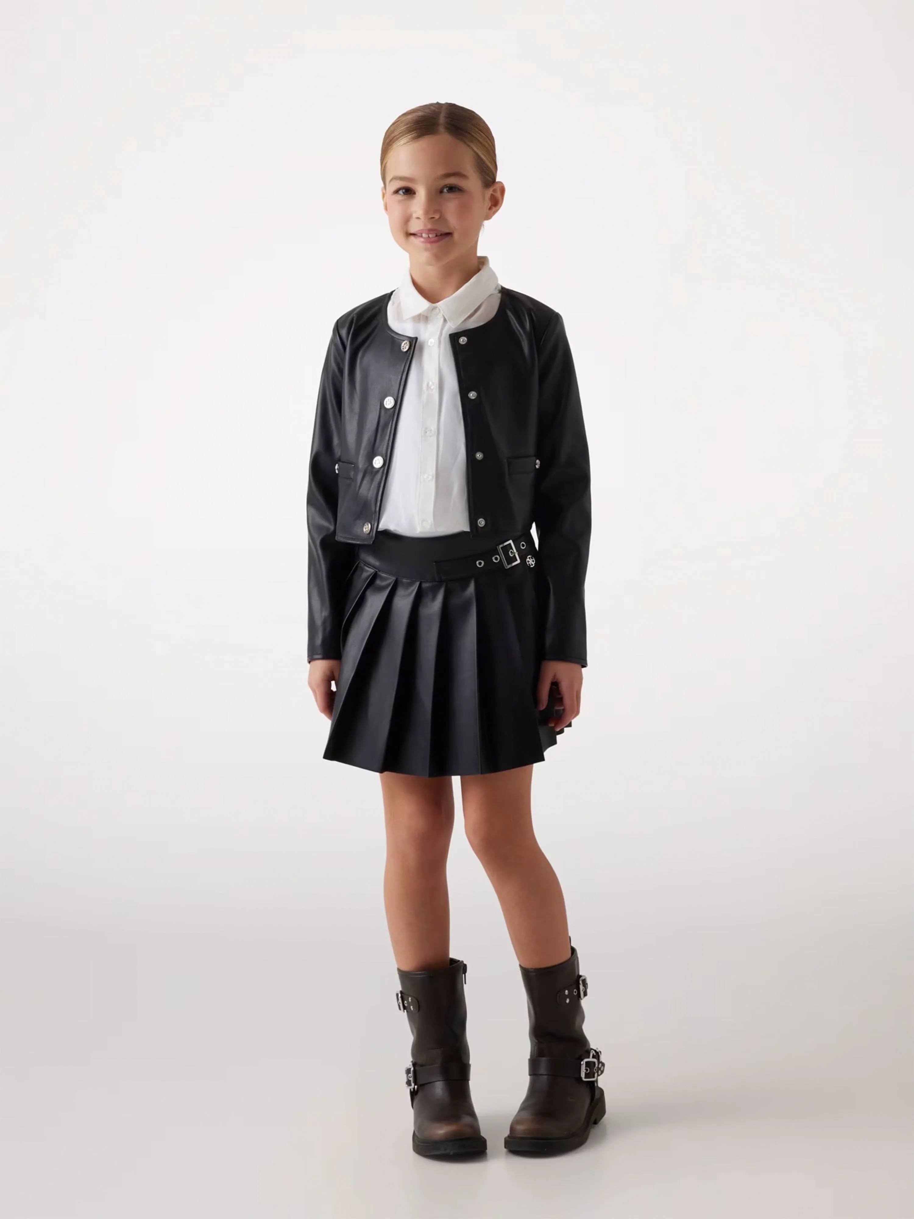 Mädchen Kunstlederjacke in Schwarz