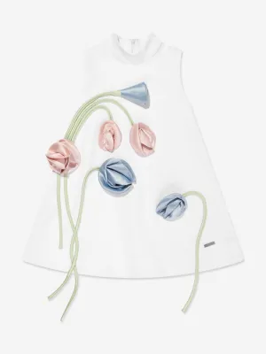 Mädchen Flora 3D-Blumenkleid in Weiß