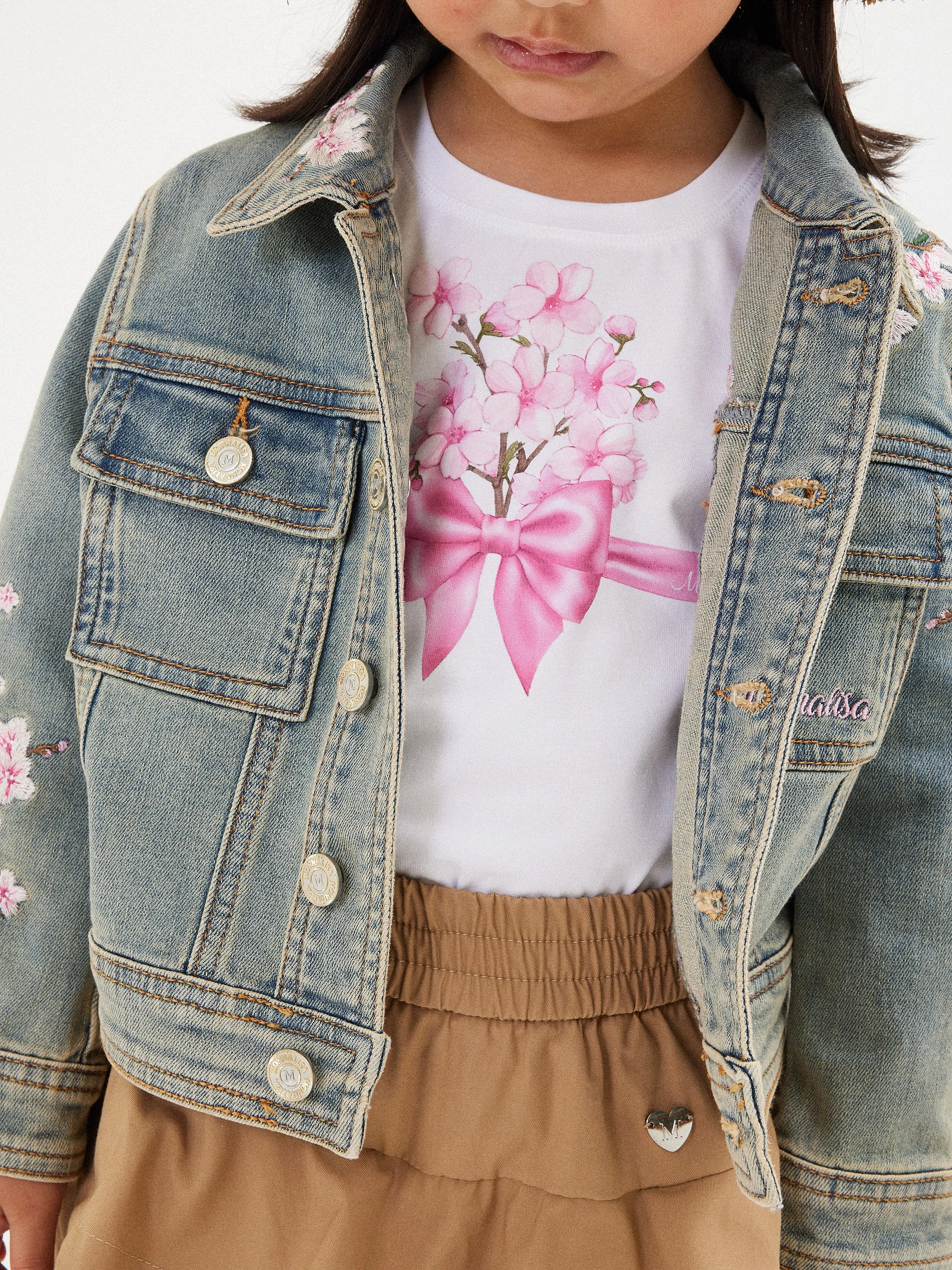 Mädchen Blumen-Schleifen T-Shirt in Weiß