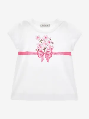Mädchen Blumen-Schleifen T-Shirt in Weiß