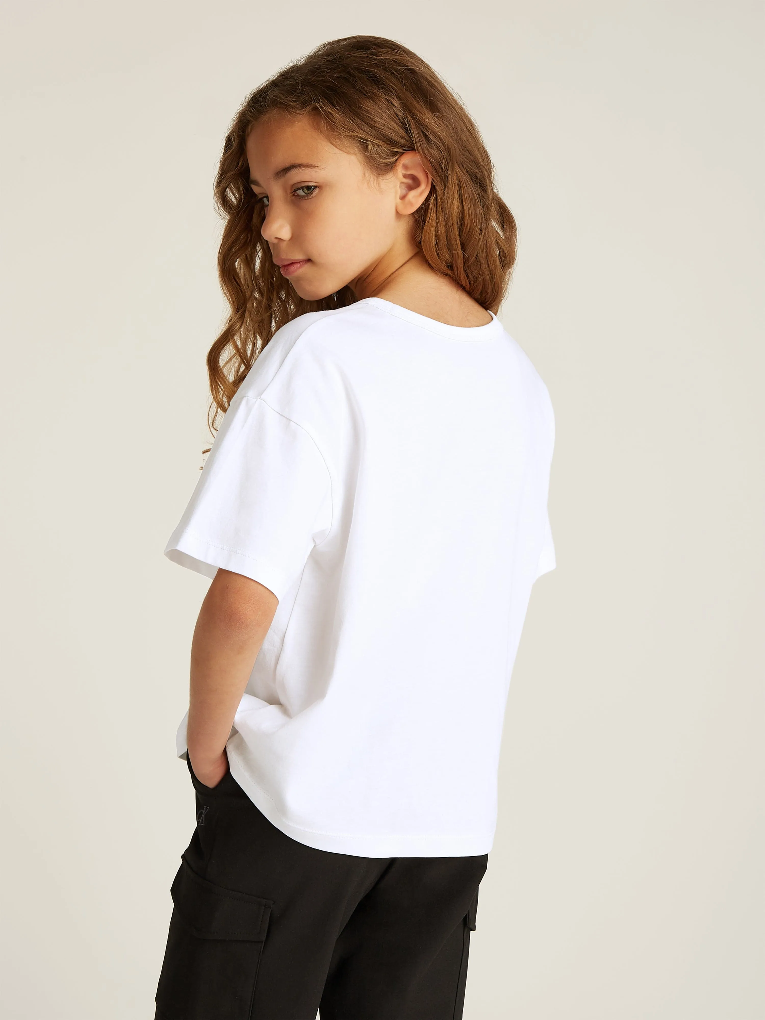 Mädchen Glitzer Monologo T-Shirt in Weiß