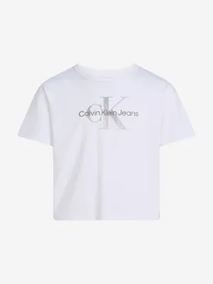 Mädchen Glitzer Monologo T-Shirt in Weiß