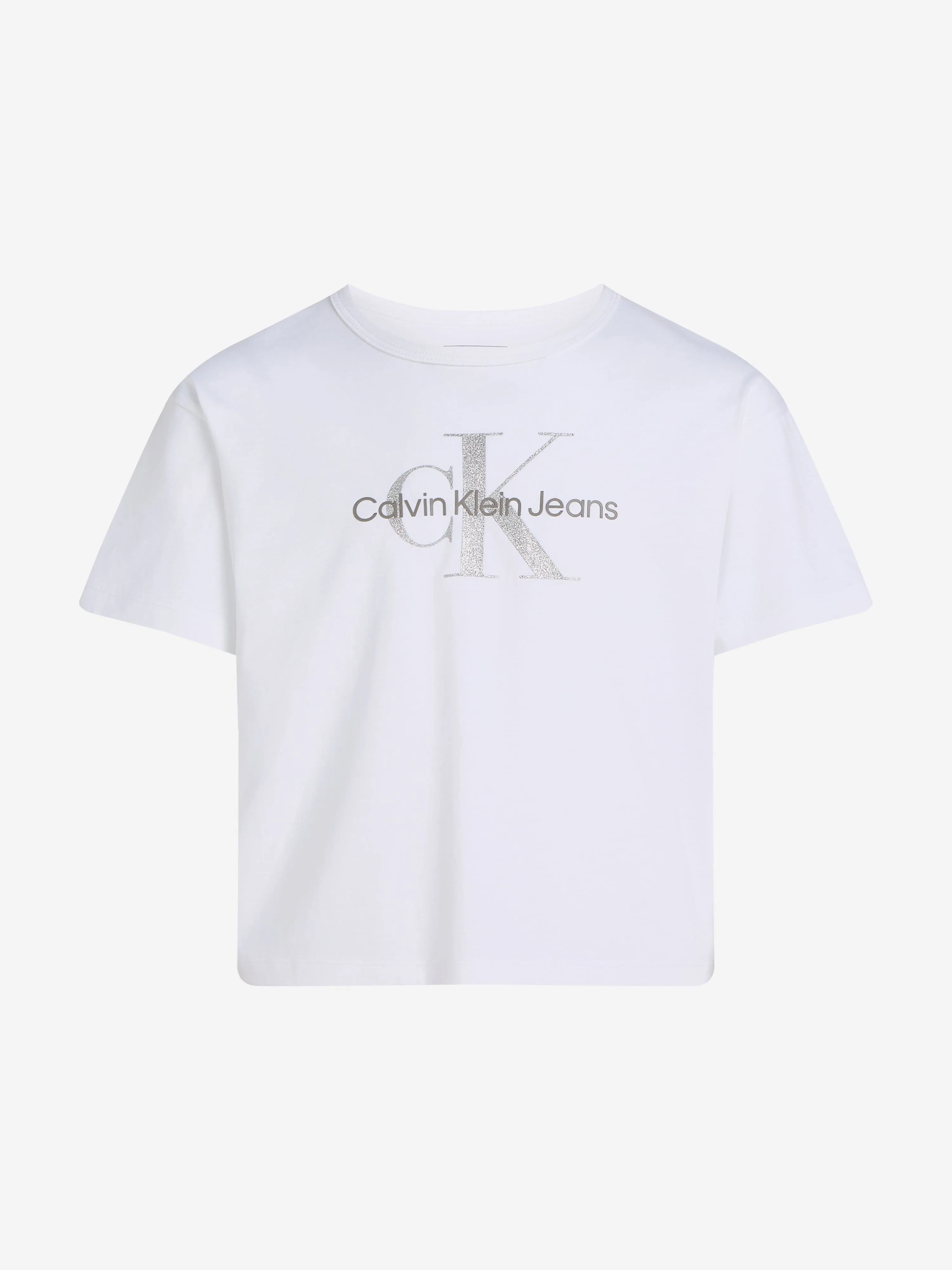 Mädchen Glitzer Monologo T-Shirt in Weiß