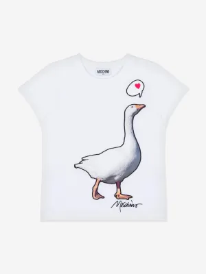 Mädchen Gans Print T-Shirt in Weiß