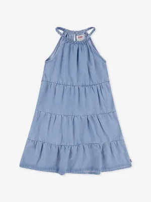 Mädchen Trägerkleid mit Etagen in Blau