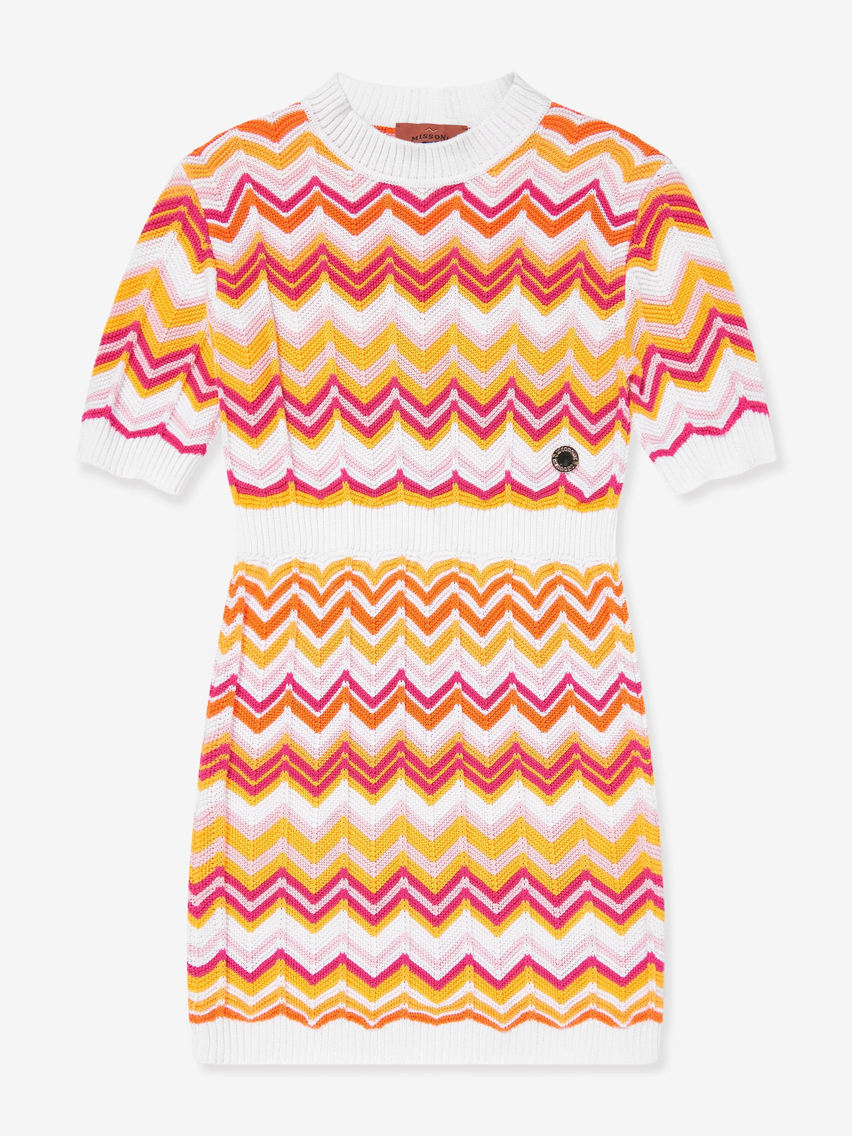 Mädchen Strickkleid in Zickzack-Optik mehrfarbig