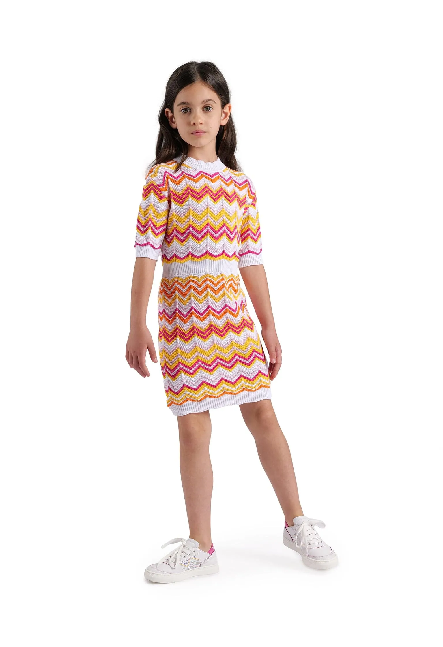 Mädchen Strickkleid in Zickzack-Optik mehrfarbig
