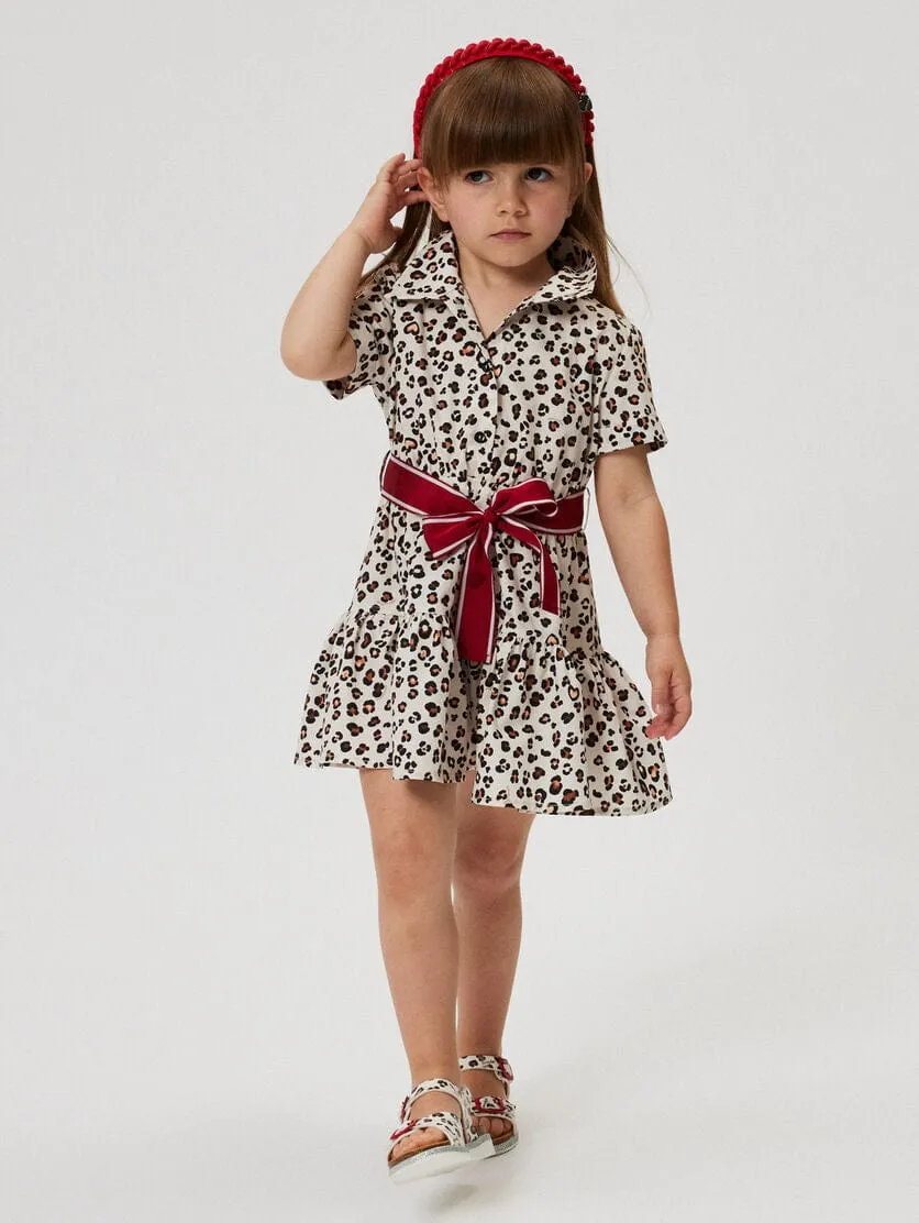 Mädchen Leoparden Shirt-Kleid in Beige