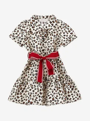 Mädchen Leoparden Shirt-Kleid in Beige