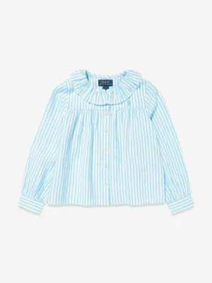 Mädchen Leinen gestreifte Bluse in Blau