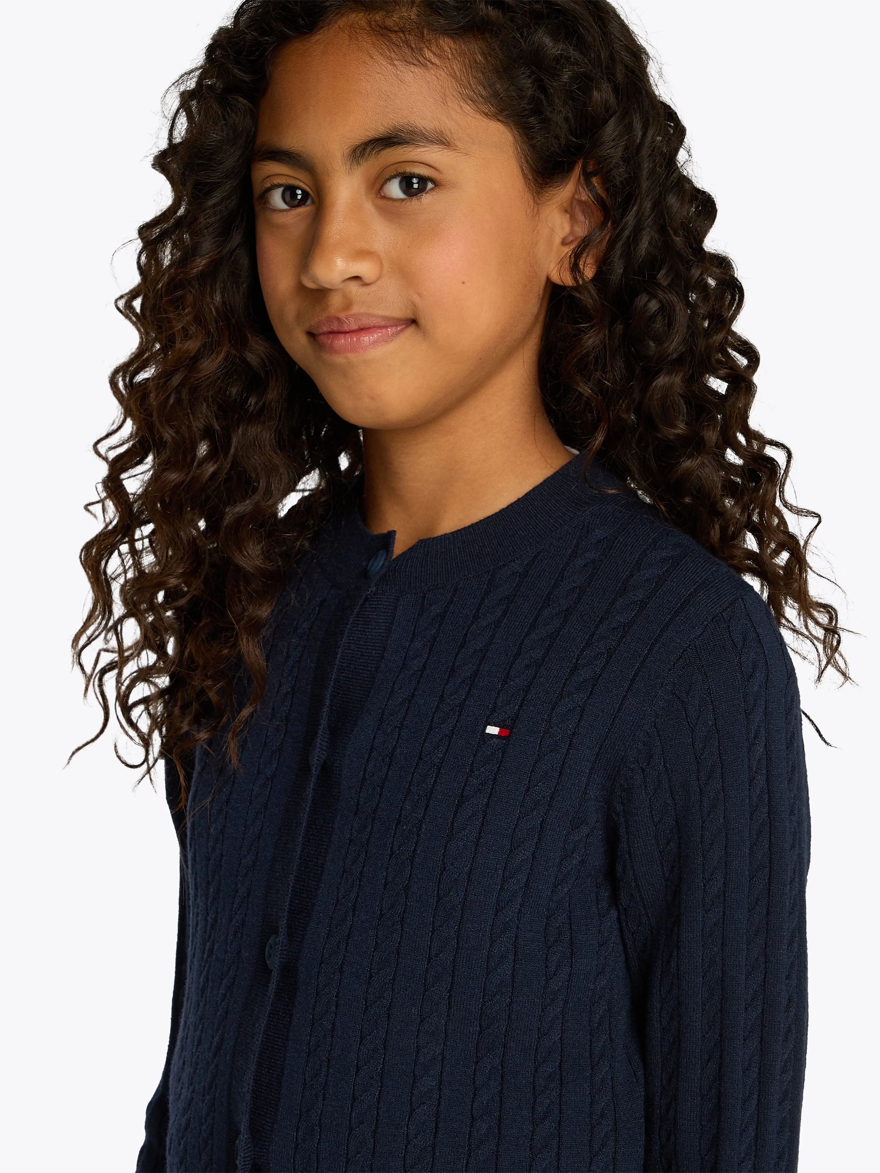 Mädchen Mini Strickjacke mit Kabelmuster in Marineblau