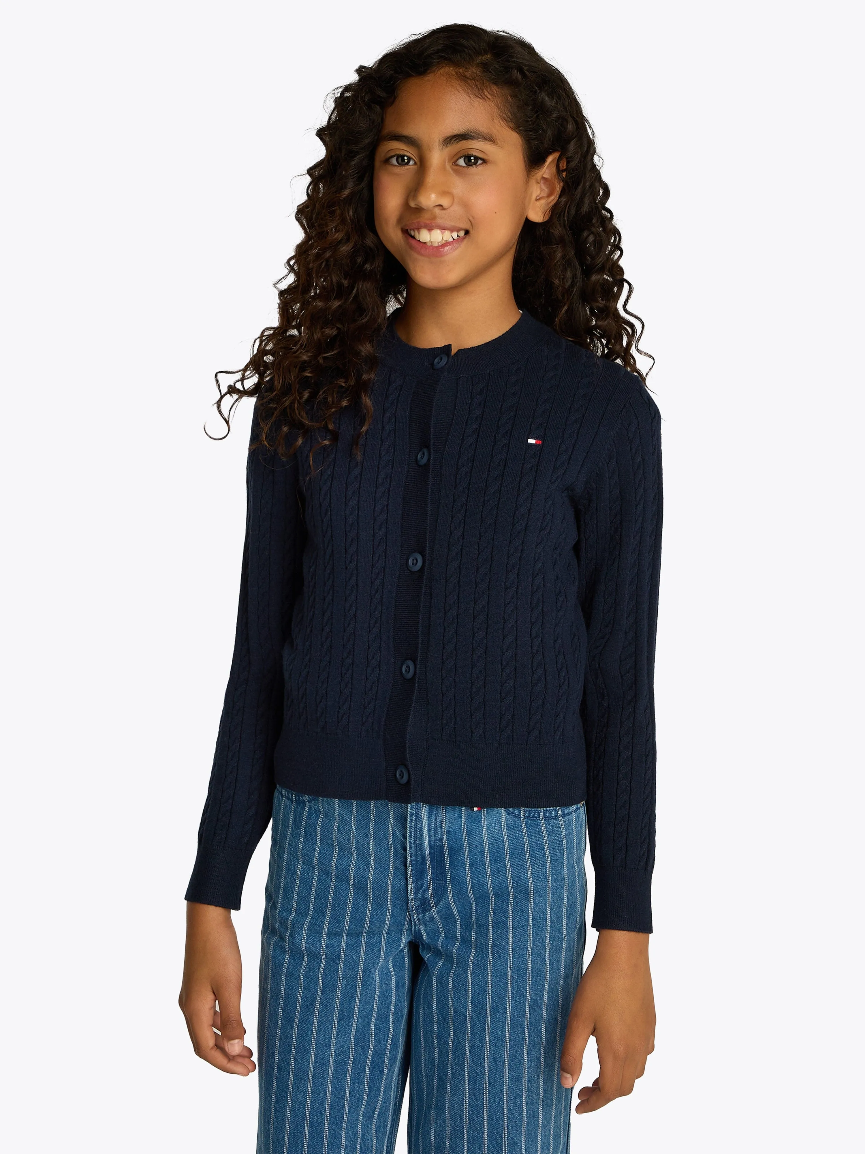 Mädchen Mini Strickjacke mit Kabelmuster in Marineblau