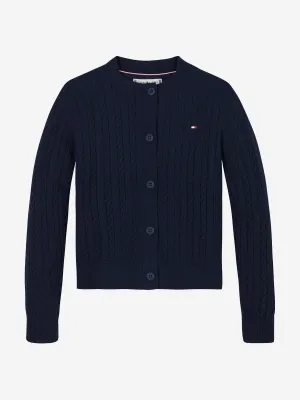 Mädchen Mini Strickjacke mit Kabelmuster in Marineblau