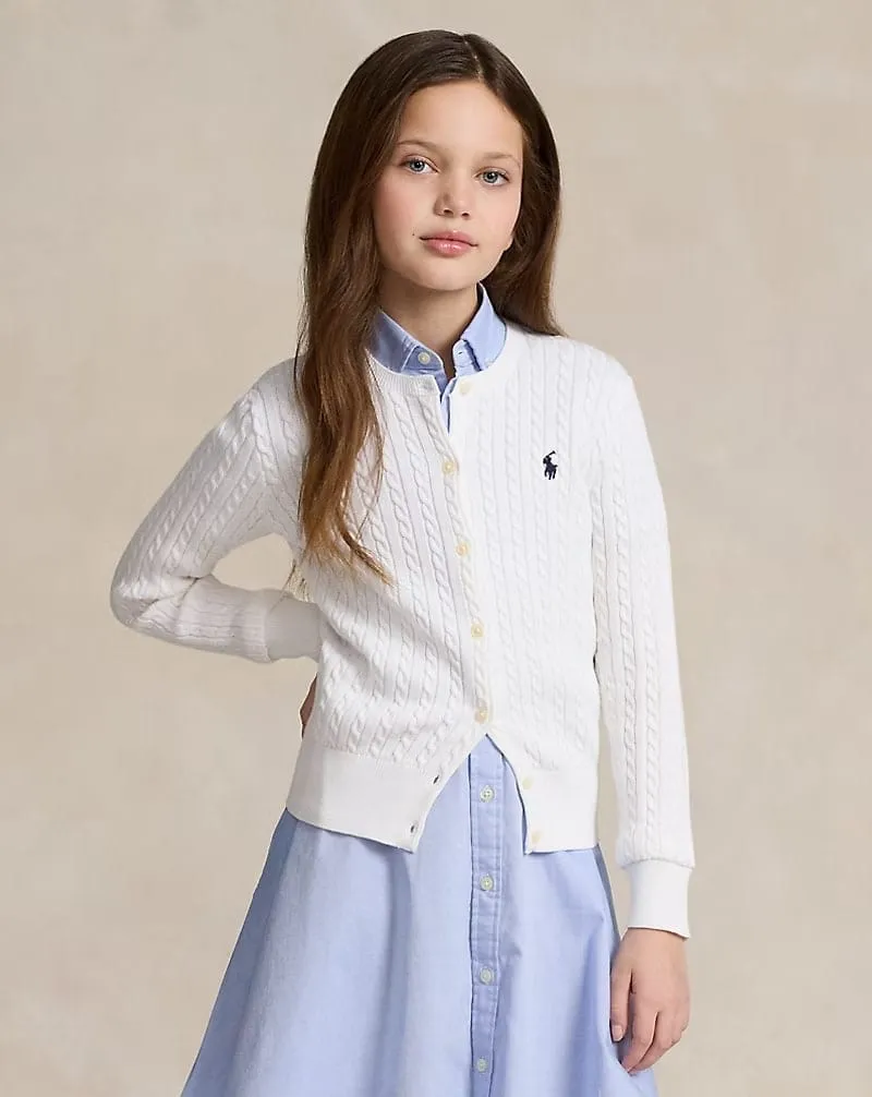 Mädchen Mini Strickjacke mit Kabelmuster in Weiß